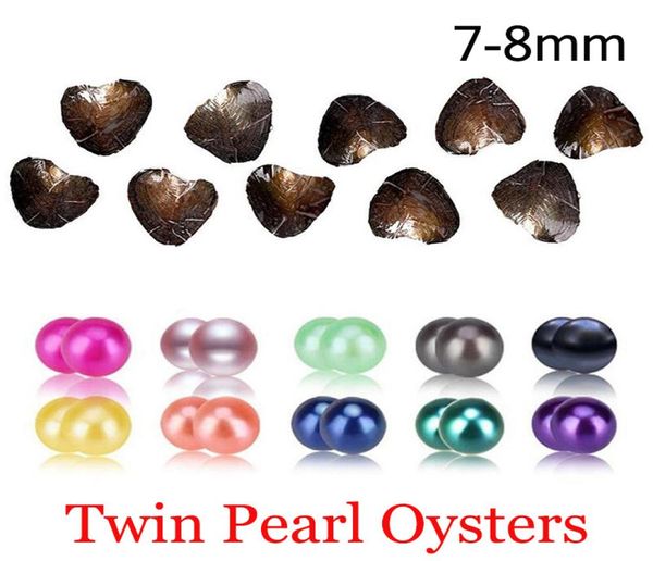 

new diy 78mm freshwater akoya oyster with twins pearl mixed 27 colors circle natural pearl in vacuum package for gift1616038, White