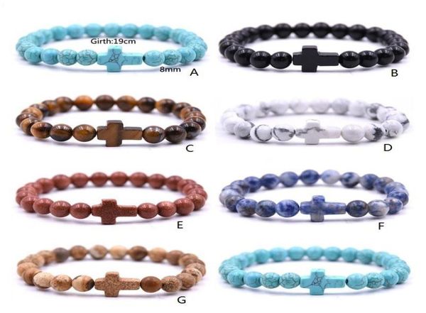 

fashion natural cross stone 8mm beads bracelet turquoise tiger eye stone beads strands bracelet buddha yoga jewelry for women men2061764, Black