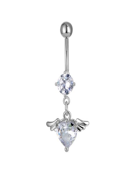 

d0617 heart zircon belly navel ring clear 8mm shape 14 ga 10mm length4532057, Silver