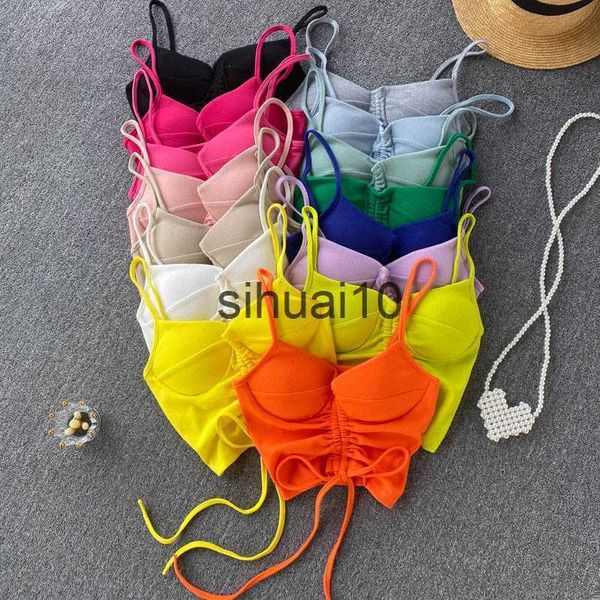 

women's t-shirt spaghetti strap tanke women built in bra off shoulder solid color y2k crop sleeveless omighty camisole dropship j23062, White