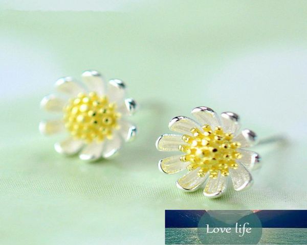 

925 sterling silver daisy flower charm stud earring for women girl wedding jewelry pendientes eh1275791291, Golden;silver