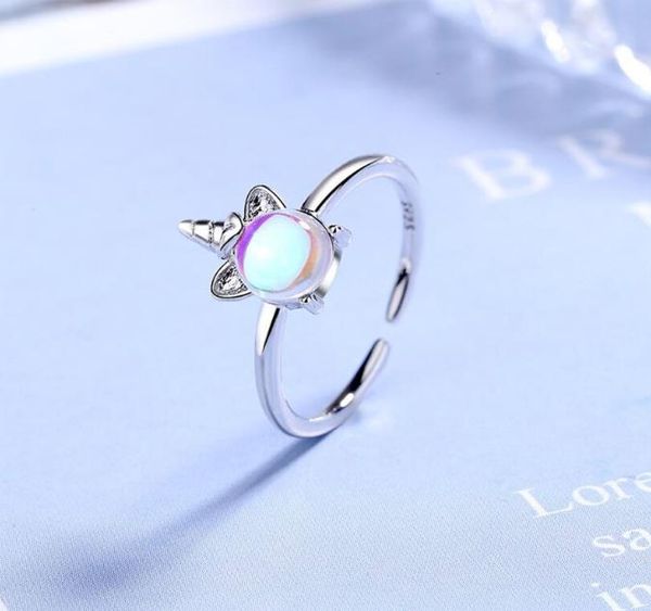 

lovers gifts 925 sterling silver fancy unicorn opal rings adjustable size finger for women wedding open ring silver jewelry9495228