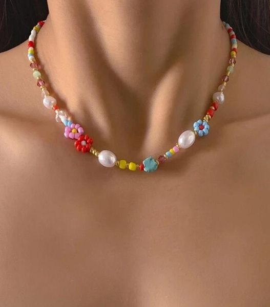 

bohemia coloful bead choker necklace for women vintage flower pearl natural green stone necklaces fashion jewelry accessories gift8057935, Golden;silver