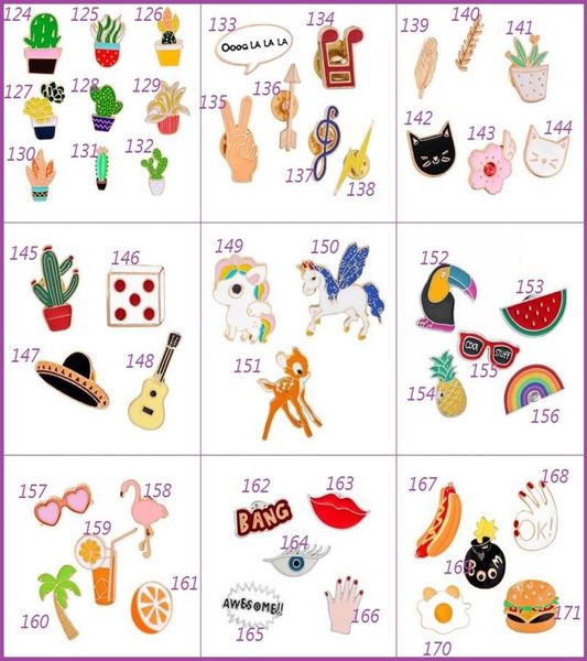 

200 style enamel colorful lapel pins brooches backpack shirt collar decor badges for jeans brooches bird flower tree fruit cactus 6408897, Gray