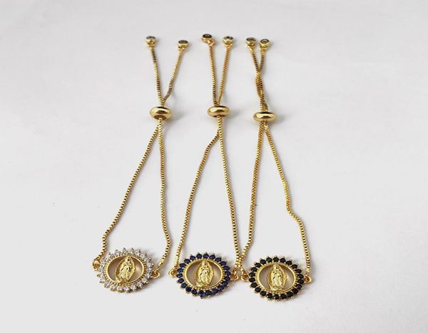 

micro pave shiny cubic zircon cz connector bracelet for women girl virgin mary charm jewelry gift bg3104702367, Black