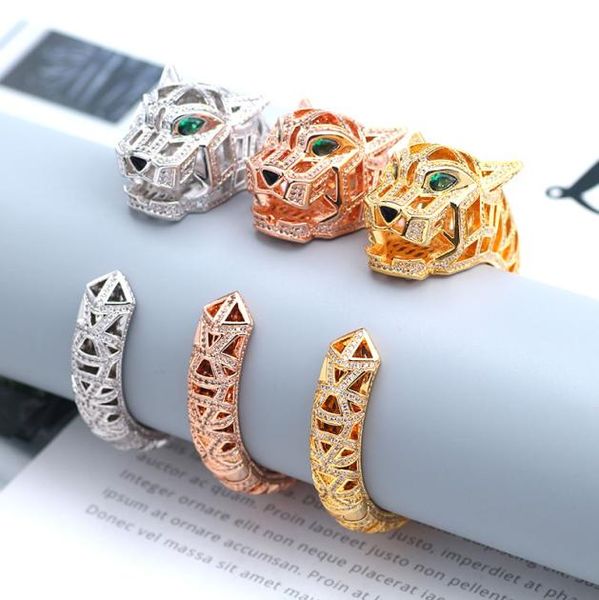 

aggressive exaggeration big leopard hollowed out full diamond bracelet opening european and american temperament women fashion cou6233548, Golden;silver