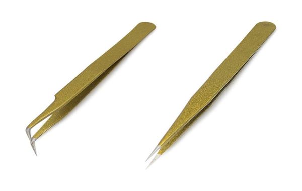 

kimcci 2pcslot professional quality curvedstraight tweezers stainless steel false eyelash extension makeup tools gold tweezer7967620