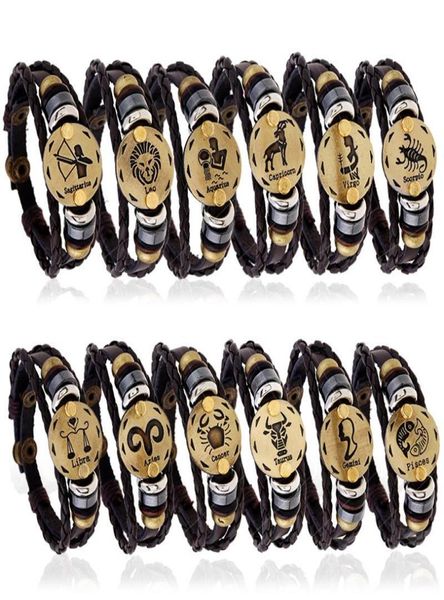 

vintage genuine leather 12 constellations charm bracelets men039s zodiac braided rope wrap adjustable bangle for women punk diy1200751, Golden;silver
