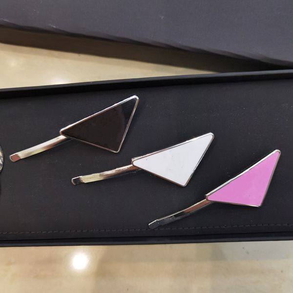 

one pair metal triangle hair clip with stamp women girl letter barrettes fashion hair designer hairjewelry accessories with logo, Golden;silver