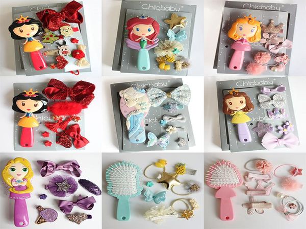 

baby girls children hair bows accessories hairpin hair rope princess comb jewelry gift box party christmas set hairbrush for gift2997774, Slivery;white