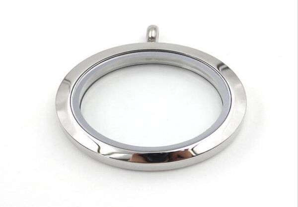 

round locket pendant necklace 30mm glossy stainless steel clear glass living floating memory charms stone storage souvenir2257131, Silver