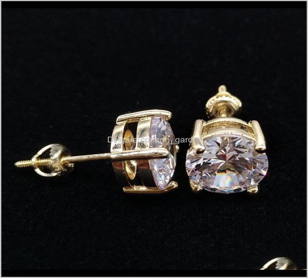 

18k gold hiphop single cz zircon round stud 04 06 08 cm for men women and girls gifts diamond earrings studs rock rapper raukk nqf6898562, Golden;silver