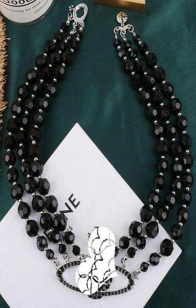 

selling new european and american catwalk stars with threelayer pearl full diamond satellite necklace black necklace clavicle6745417, Silver