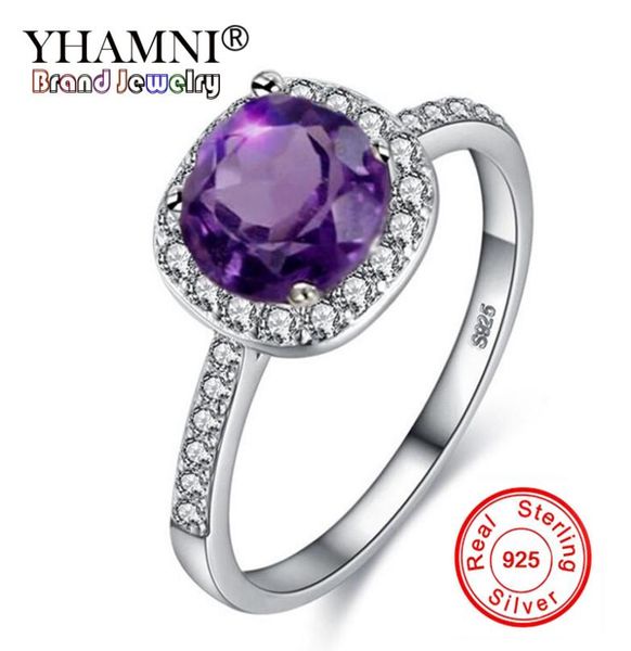 

yhamni original 100 pure 925 sterling silver ring natural blueredpurplewhite 1ct 6mm cz zircon ring wedding jewelry e55522323530318, Slivery;golden