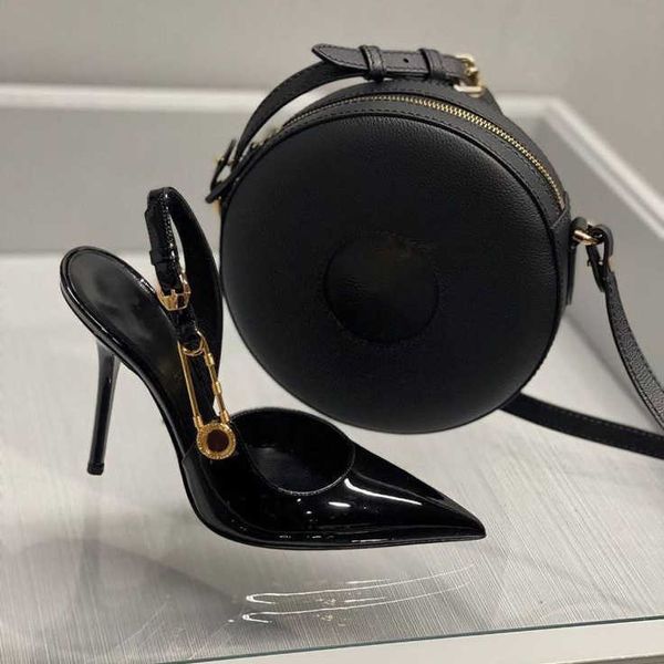 

safety pin slingback patent calf leather pumps shoes sky-high stiletto heels pointed toe sandals women's luxury designer dress shoe eve, Black