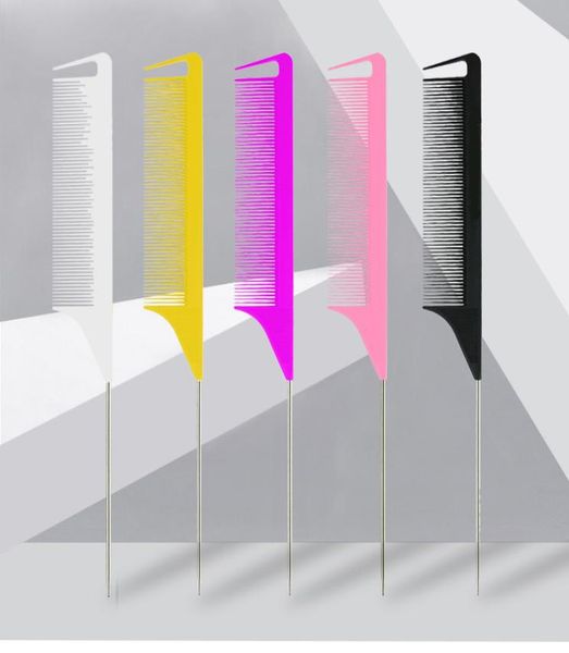 

rat tail comb carbon fiber parting comb hair styling tools stainless steel tail heat resistant teasing comb7712483, Silver