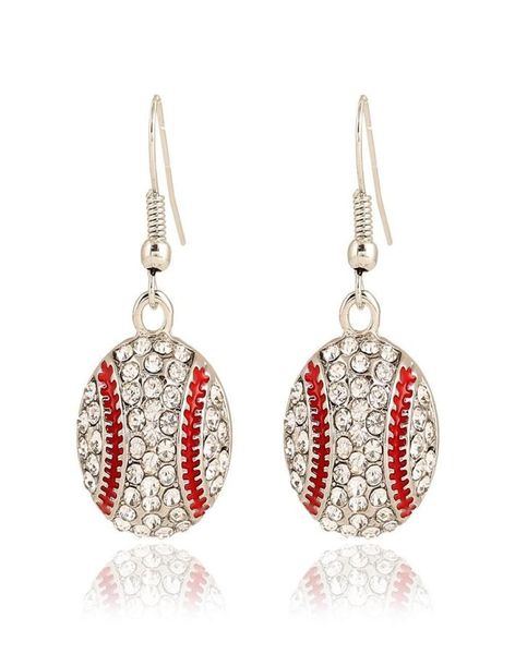 

women dangle earrings sport softball basketball football softball volleyball crystal ear stud fashion2314522, Silver