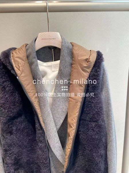 

womens vest brunello cucinelli autumn and winter dark blue lambswool hooded vest 2 sides wear coats, Black;white