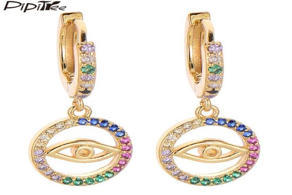 

hoop huggie pipitree zircon jewelry round charm earrings multicolor cz stones loops for women lady fashion brincos3417264, Golden;silver