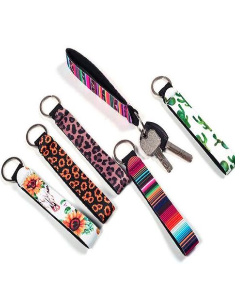 

neoprene wristlet keychain colourful printed wrist key belt strip leopard lanyard key ring keychains new ring hunger8791491, Silver