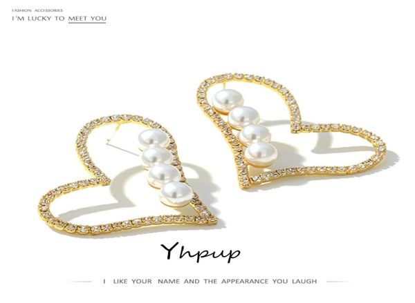 

yhpup sweet elegant heart stud earrings geometric 2020 women rhinestone charm earrings oorbellen for female party gift7991246, Golden;silver