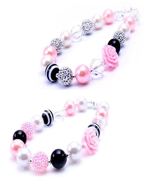 

design pinkblack flower necklace birthday party gift for toddlers girls beaded bubblegum baby kids chunky necklace jewelry1938159, Silver