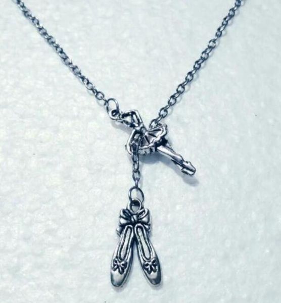 

new dancer ballet jewelry gift ballet shoesballerina girl charm double cross pendant adjustable lariat chain necklace 8636208486, Silver