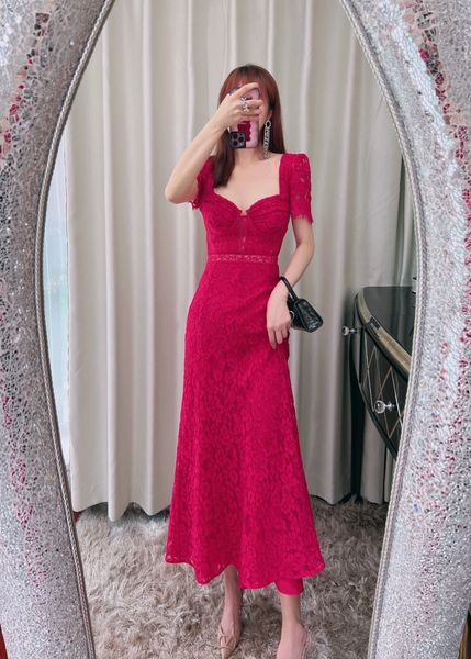 

new s-elf portrait red lace dress long dress evening dress, Black;gray