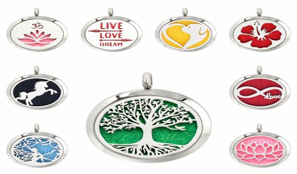 

poppy lotus flower tree of life 30mm magnet stainless steel diffuser necklace pendant essential oil aromatherapy perfume 10 pads 5949923, Silver