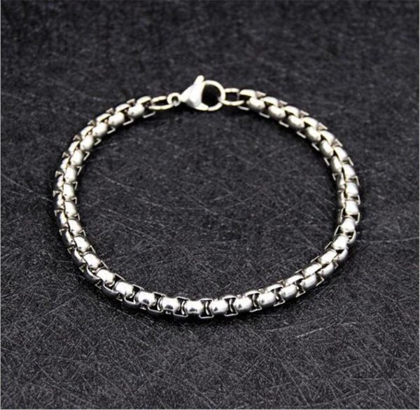 

whole 4mm 6mm 316l stainless steel square pearl chain bracelet length 21cm fashion men039s party jewelry 8805400, Black