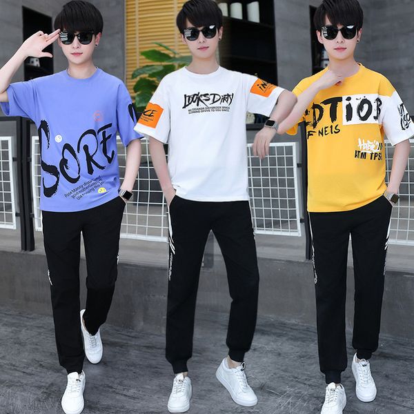 

men's tracksuits summer boys' short sleeved t-shirts 12-15-year-old boys' handsome clothes 13 junior high school student move, Gray