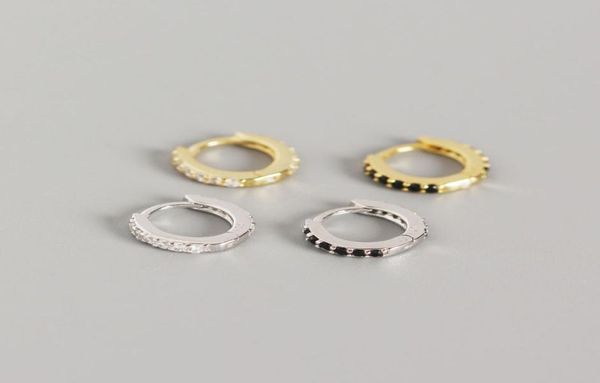 

100 real 925 sterling silver hoop earrings for women trendy round black and white zircon small brinco fine jewelry yme5261005497, Golden;silver