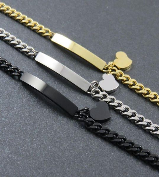 

women heart bracelet stainless steel id love hearts charm bangle diy logo lady jewelrylink chain link4289192, Black