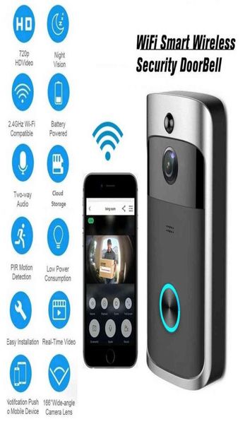 

wifi wireless video doorbell camera with chime smart security night vision pir phone intercom door bell ring kit alarm for home h12839983