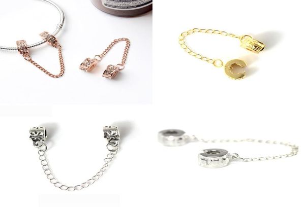 

moq 20pcs european 925 silver double clip safety chain bead charms fit pandora braceletsbangles original jewelry making n1237561964, Bronze;silver