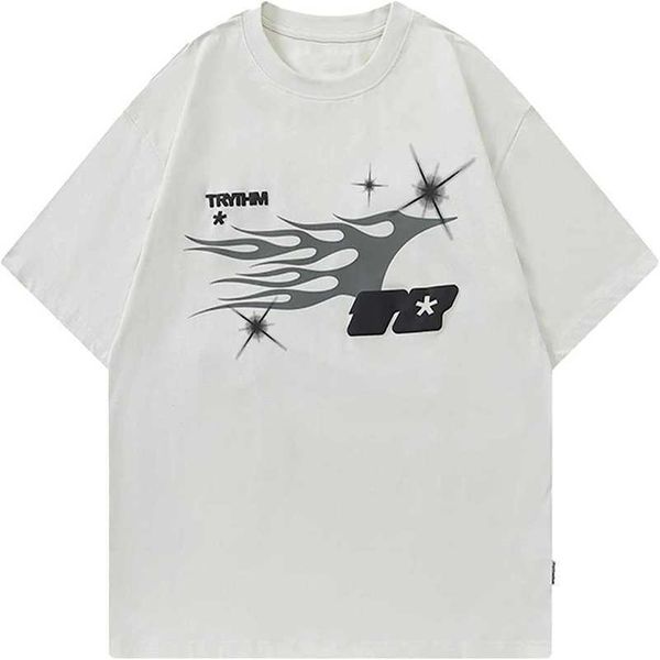 

men's fashion printed oversized shirt short sleeve hip hop t-shirt summer loose casual harajuku top, White;black