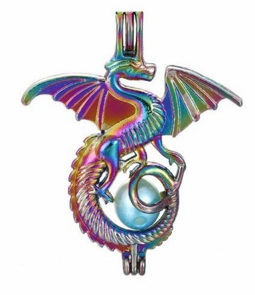 

5pcs rainbow color flying dragon pearl beads cage essential oil diffuser locket pendant diy jewelry making for oyster pearl gift c2605140, Silver
