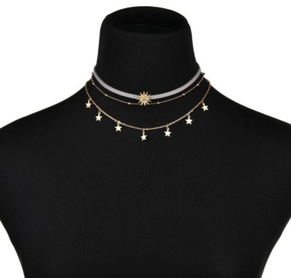 

new fashion trendy jewelry sun star tassel choker multi layer necklace gift for women girl n12427135099, Golden;silver