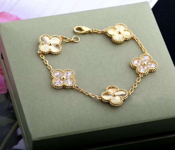 

bracelets classic fashion 4 leaf clover charm bangle chain 18k gold agate shell motherofpearl for womengirls link23117677, Golden;silver