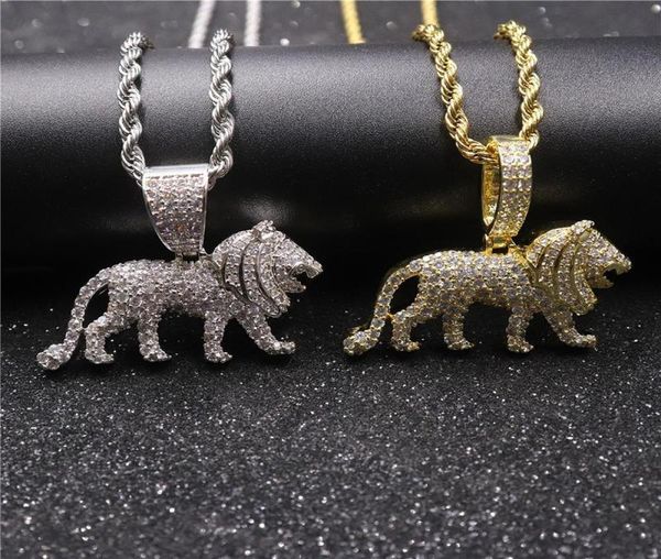

hip hop full cz stone paved bling iced out male lion animal pendants necklace for men rapper jewelry gold silver color4721850