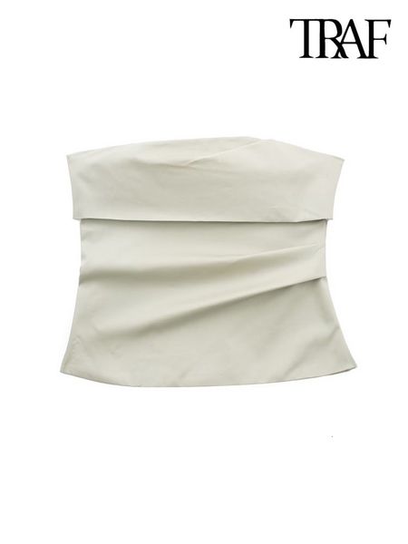 

women's tanks camis traf women fashion with pleated strapless bustier cropped tank vintage backless zipper female camis mujer 230626, White
