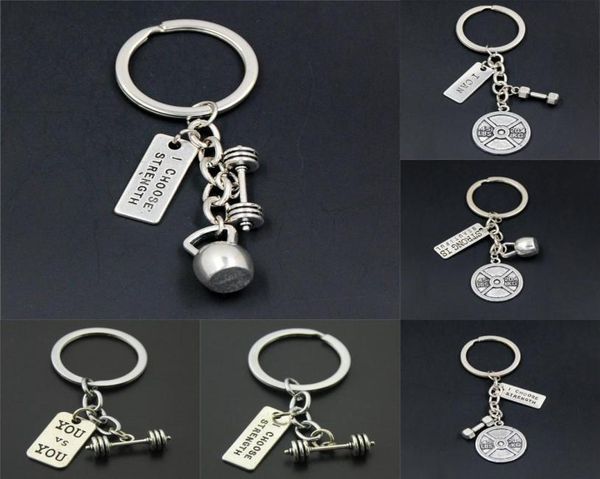 

1pc strength sports barbell dumbbell charm weight fitness with words gym crossfit keyring keychain gifts for man7422262, Silver