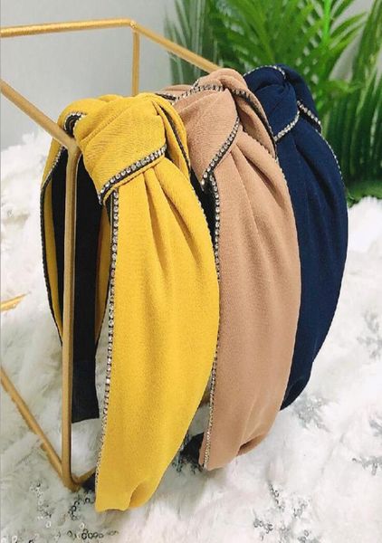 

new fashion wide side hairband double chain rhinestone headband girls classic solid headwear soft turban hair accessories5631360, Silver