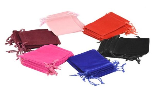 

whole colorful 7x9cm small mini black velvet pouches jewelry packaging display drawstring packing gift pouches bags6112123, Pink;blue