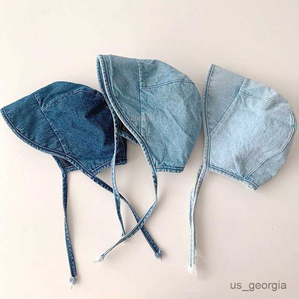 

caps new denim bonnet caps spring autumn court hat for girls boys adjustable infant beanie caps style kids lace up caps r230627, Blue;gray