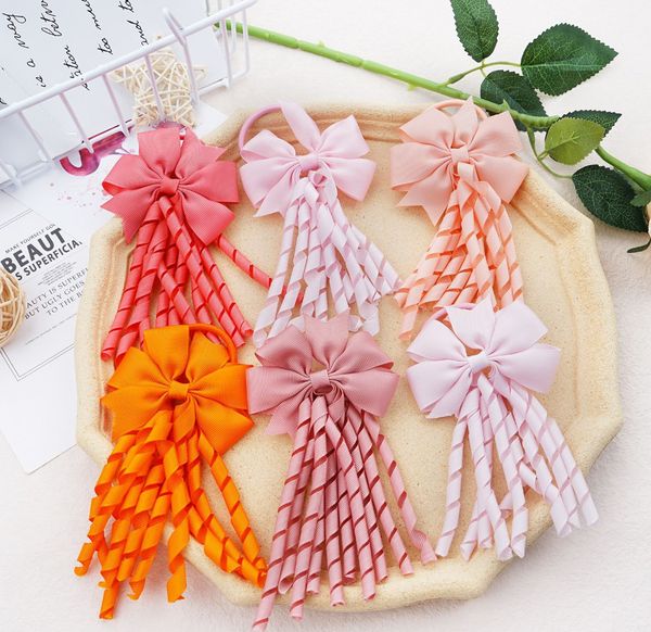

3.5inch children's hair accessories - cheerleading stage ribbon tassel swallowtail bow elastic hair bands - set with various styles ava