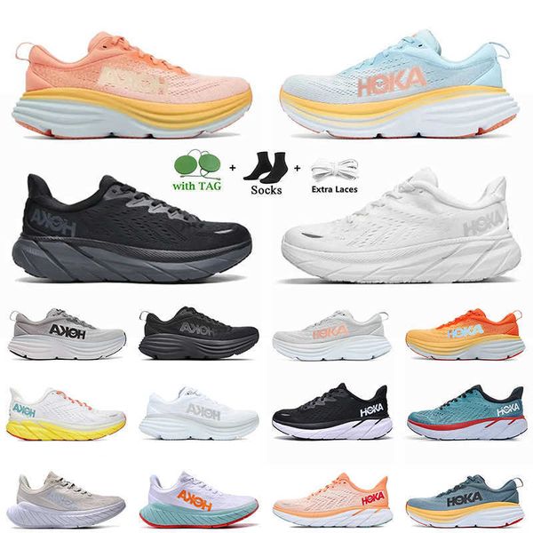 

hoka bondi 8 triple black white running shoes hakas shoe one carbon x 2 harbor mist lunar rock clifton-8 lightweight shock absorption offs w