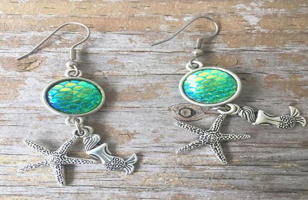 

starfish mermaid earrings jewelry fish scale sequin drop dangle earrings women vintage silver fantasy ocean valentines day gifts7624319, Golden