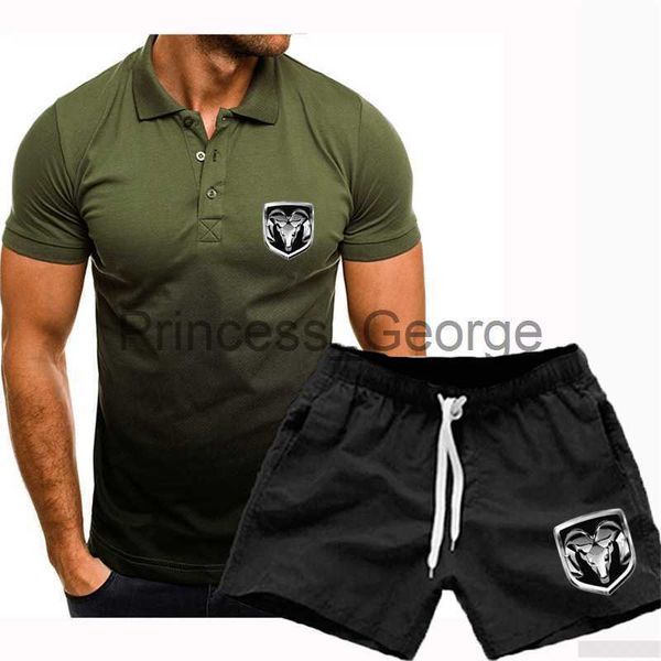 

men's tracksuits 2022 new set dodge ram print custom made gradient color lapel man short sleeve t shirt polo shirt shorts casual men su, Gray