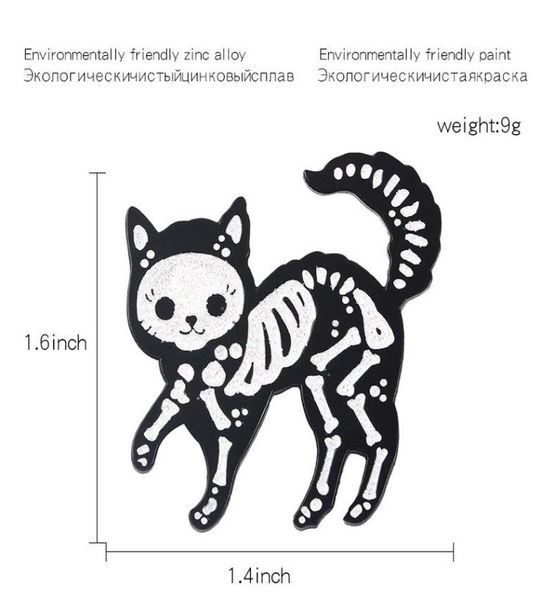 

cat pin black body seethrough white skeleton brooch cute animal badge jewelry like being illuminated zdl09079138881, Gray